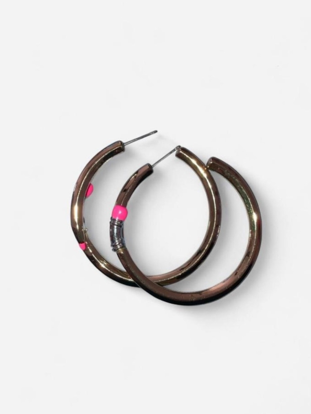 Betsey Johnson Gold-Tone Hoop Earrings with Hot Pink Accents